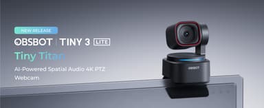 OBSBOT Tiny 3 Lite AI-Powered Spatial Audio 4K Webcam - Compact AI Tracking PTZ Camera with 1/2" Sensor, Tri-Mic, Voice Control, 120FPS, HDR, Webcam for PC, Mac, Laptop, Streaming, Meeting, Switch 2