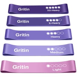 Gritin Resistance Bands, Set of 5 Skin-Friendly Resistance Fitness Exercise Loop Bands with 5 Different Strength Levels - Carrying Case Included - Ideal for Home, Gym, Yoga, Training