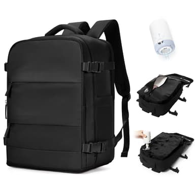 BJLFS Vacuum Backpack Travel Bag With Pump New Ryanair Cabin Bags 40x30x20 Underseat Carry On Baggage with Compression System For Flights Waterproof Laptop Backpack With USB Port and Shoe Compartment