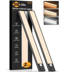Gritin Under Cabinet Kitchen Lights Rechargeable-3 Color Temps&5 Level Brightness, Super Bright, 4 Modes, Motion Sensor, Long Lasting-Easy Installation Strong Magnetic Under Closet Light-37.5CM/Black