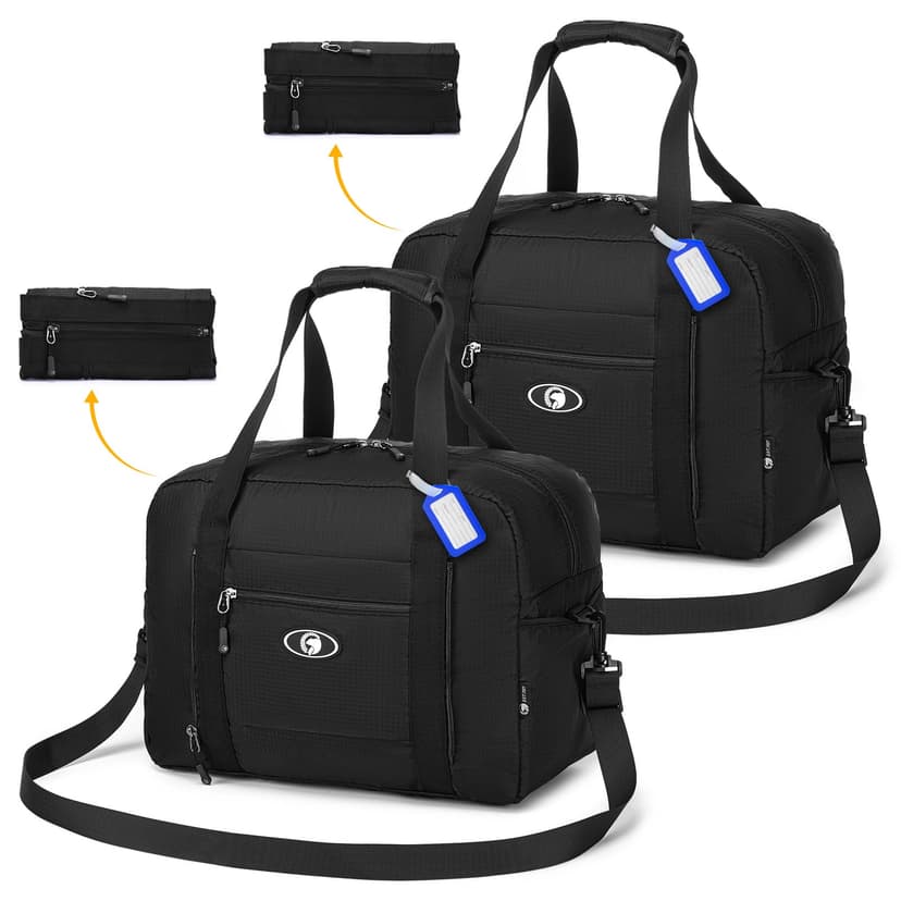 BAGZY 2pcs Black Cabin Bag 40x30x20 Wizzair jet2 ryanair Foldable Underseat Cabin Bag Duffel Bag Nylon Holdall Hand Luggage Case Carry on Luggage Flight Bag Baggage Organiser Storage