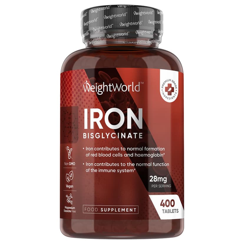 Iron Supplements for Women & Men - 28mg - 400 Tablets (6+ Months Supply) - Highly Bioavailable Ferrous Bisglycinate Form - Non-GMO & Vegan Iron Tablets High Strength - Gentle Formulation