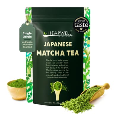 Heapwell Matcha Powder - 50g | High Grade Japanese Premium Green Tea Powder | Great Taste Award Winner | Perfect for Tea, Lattes & Smoothies | Contains L-Theanine & Antioxidants | Vegan & Gluten-Free