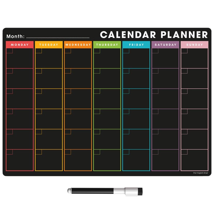 TMS Magnetic Monthly Planner and Dry Wipe Pen, Blackboard Fridge Calendar Whiteboard for Meal Prep, Notes, Reminders or Daily Planner | Dry Erase Memo Board for Kitchen or Office