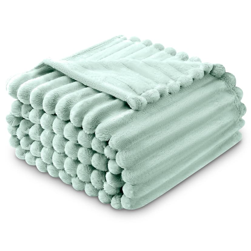 GC GAVENO CAVAILIA Fleece Blankets Double (150x200cm) - Ribbed Cosy Bed Throw Blanket - Exra Warm Throws for Sofas, Chair, Couch, Settee - Snuggle Blankets & Throws - Super Soft - Duck Egg