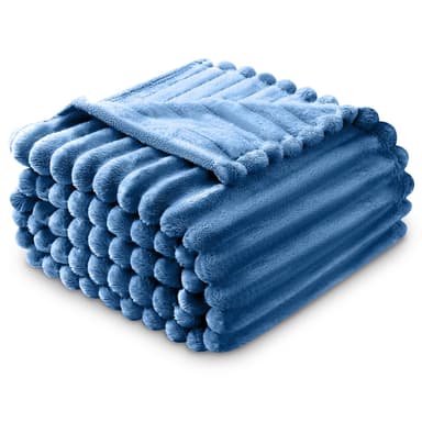 GC GAVENO CAVAILIA Fleece Blankets Double (150x200cm) - Ribbed Cosy Bed Throw Blanket - Exra Warm Throws for Sofas, Chair, Couch, Settee - Snuggle Blankets & Throws - Super Soft - Blue