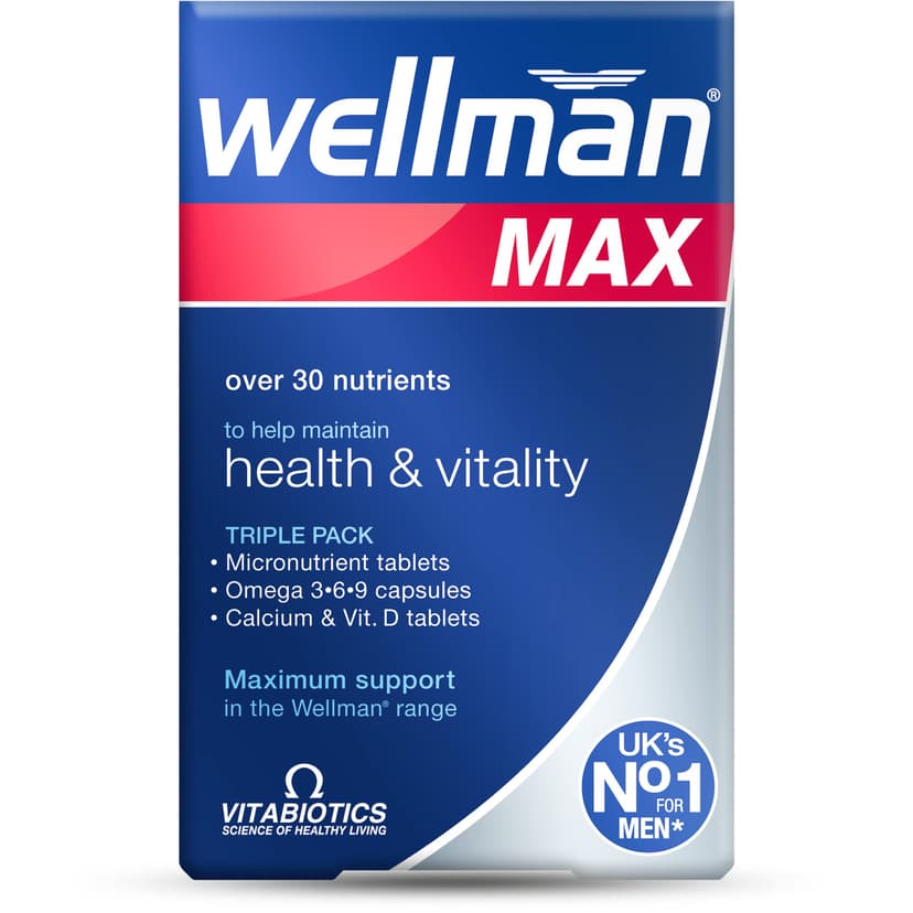Wellman Max - Multivitamin Tablets for Men Formula Mix with Maximum Support for Energy, Immune System, Testosterone Level, Bone, Brain,Heart and Vision Health,