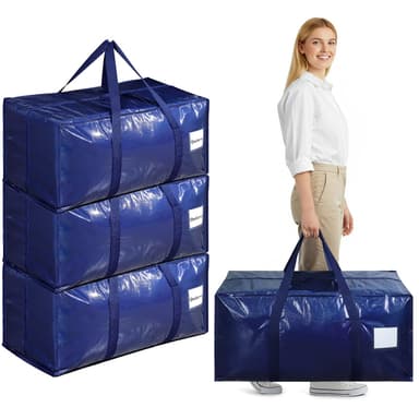 Dntorx 4 Pack Oversized Moving Bags, Heavy-Duty Moving Boxes or Packing Bags with Extra-large Zip Opening, Moving Supplies for College Halls Travelling Camping, Tough Handles, 90L/19.8Gallon, Blue