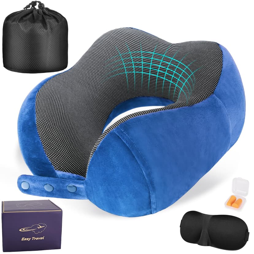 Cirorld Travel Pillow for Airplane, Neck Pillow for Travel, Memory Foam Travels Neck Pillow for Adults, Adjustable & Compact Flight Pillow, Ergonomic Neck Cushion, With Ear Plugs, Eye Mask, Carry Bag