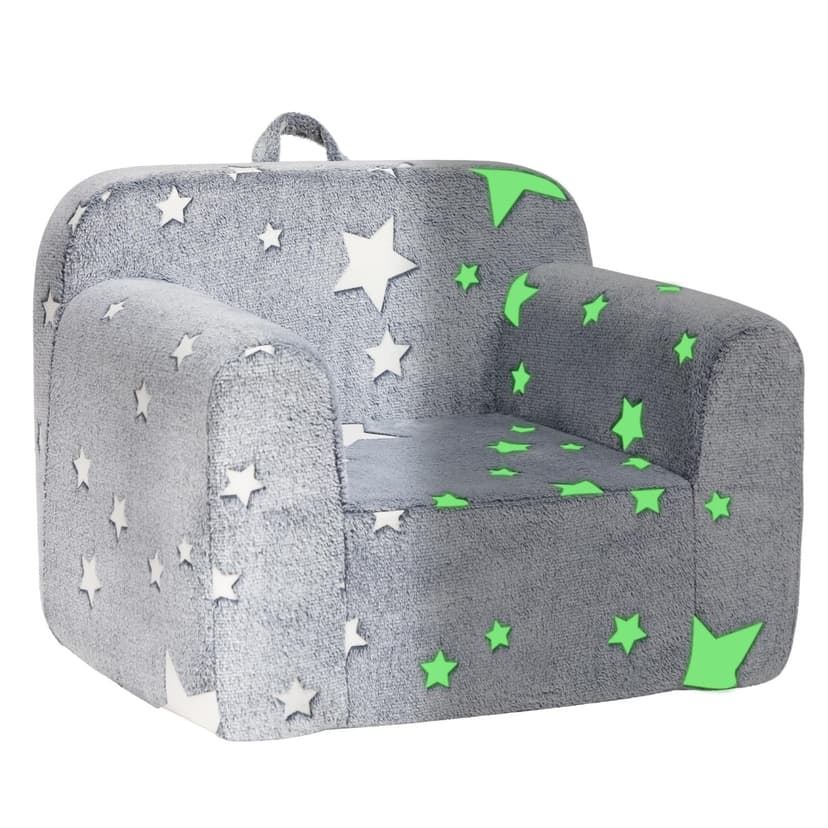 BEJOY Kids Sofa Ultra-Soft Snuggle Foam Filled Chair, Single Cuddly Flannel Reading Couch for Boys and Girls, Grey with Stars