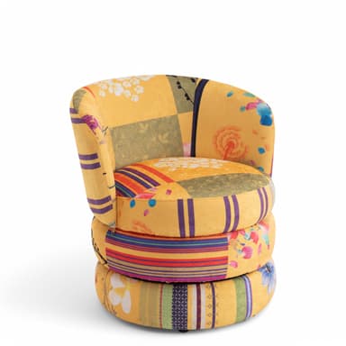 TILLY Patchwork Swivel Cuddle Chair – Colourful Velvet Armchair and Snuggle Seat, Ideal Swivel Accent Piece or Cuddle Chair for Bedroom and Living Room, Perfect Patchwork Design for Modern Interiors