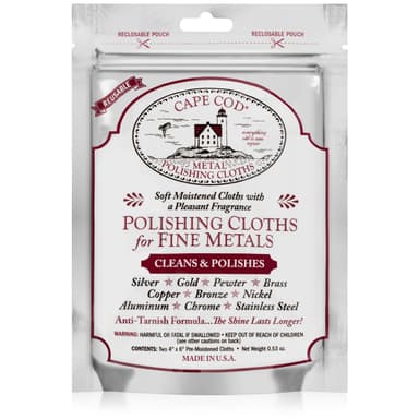 Cape Cod Metal Polishing Cloths – Reusable Anti-Tarnish Cleaning Wipes for Fine Metals, Watches & Jewellery – Restores Shine on Silver, Gold, Brass, Copper & Stainless Steel – Vanilla Scent