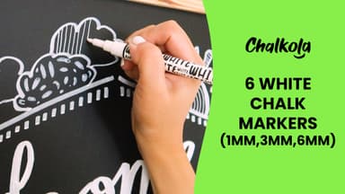 Chalkola White Chalk Pens - White Dry Erase Liquid Chalk Pens for Chalkboard, Blackboard, Window, Bistro, Car Glass, Board, Signs - Variety Pack of 6 - (2x) 1mm, 3mm & 6mm