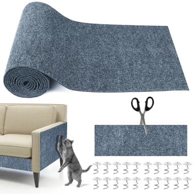 300×40cm Self Adhesive Cat Scratching Mat, Cat Scratch Protectors for Sofa, Anti Scratch Furniture Protector, DIY Cuttable Scratch Pad 20 Screws for Sofas, Walls, Floor, Carpet
