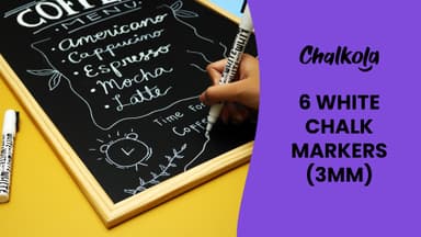 Chalkola White Chalk Pens - White Dry Erase Liquid Chalk Pens for Chalkboard, Blackboard, Window, Bistro, Car Glass, Board, Signs - 3mm Reversible Bullet & Chisel Point