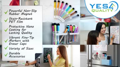 Magnetic Black Dry Erase Board for Fridge - A4 / 30x20 cm - Stain Resistant with 3 Magnetic, Fine Tip Neon Chalk Markers, Erasable Refrigerator Blackboard Kitchen Menu & Grocery List - by Yes4Quality - Blackboard Board deal on Amazon UK